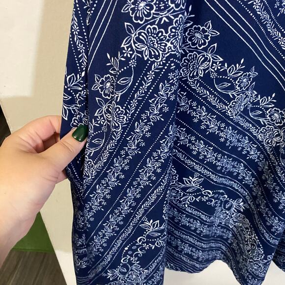 Nine Britton Navy Blue White Floral Casual Mini Dress Back Privett Detail Sz XXL - Picture 3 of 8